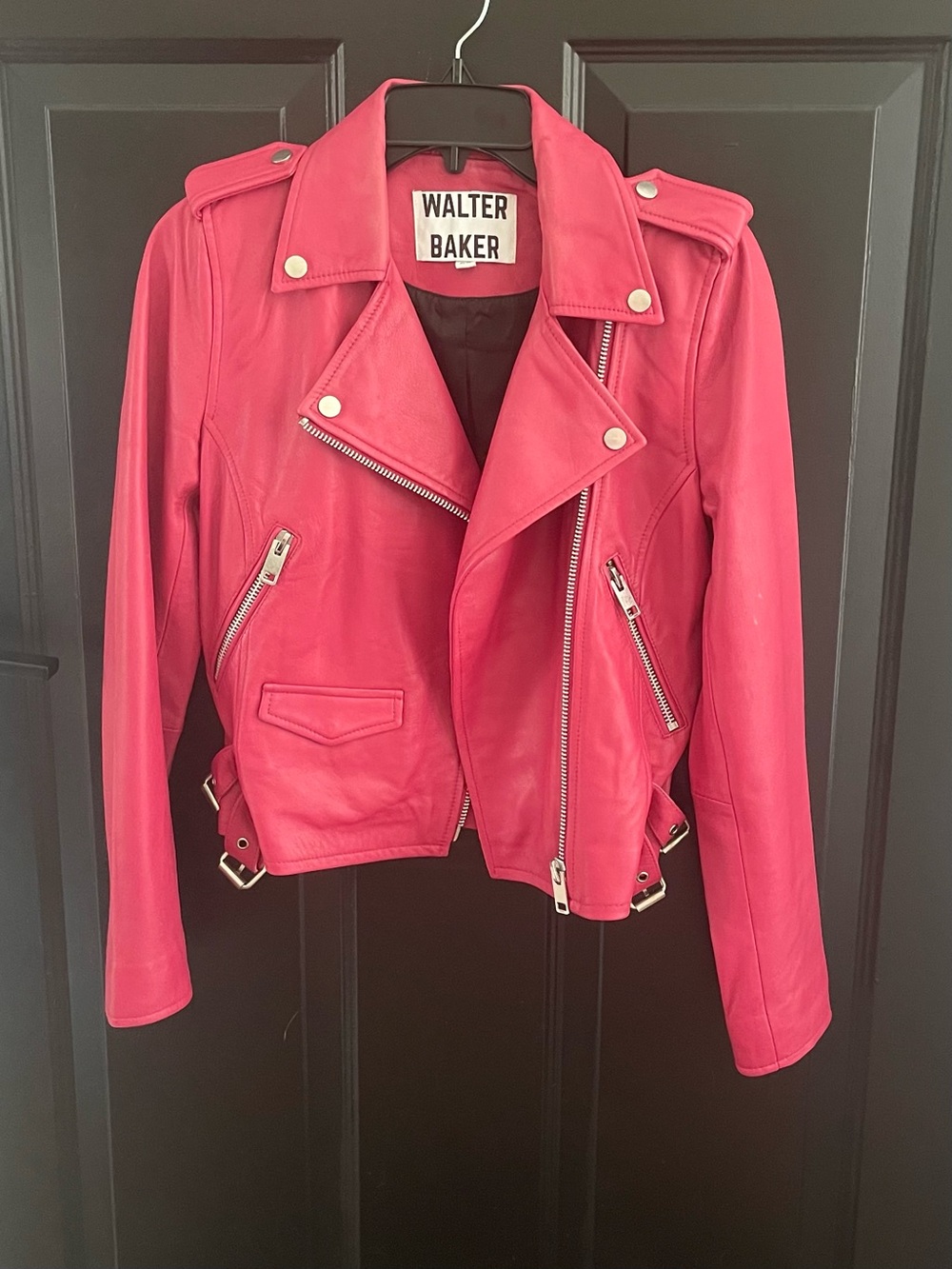 Walter Baker Pink Leather Moto Jacket